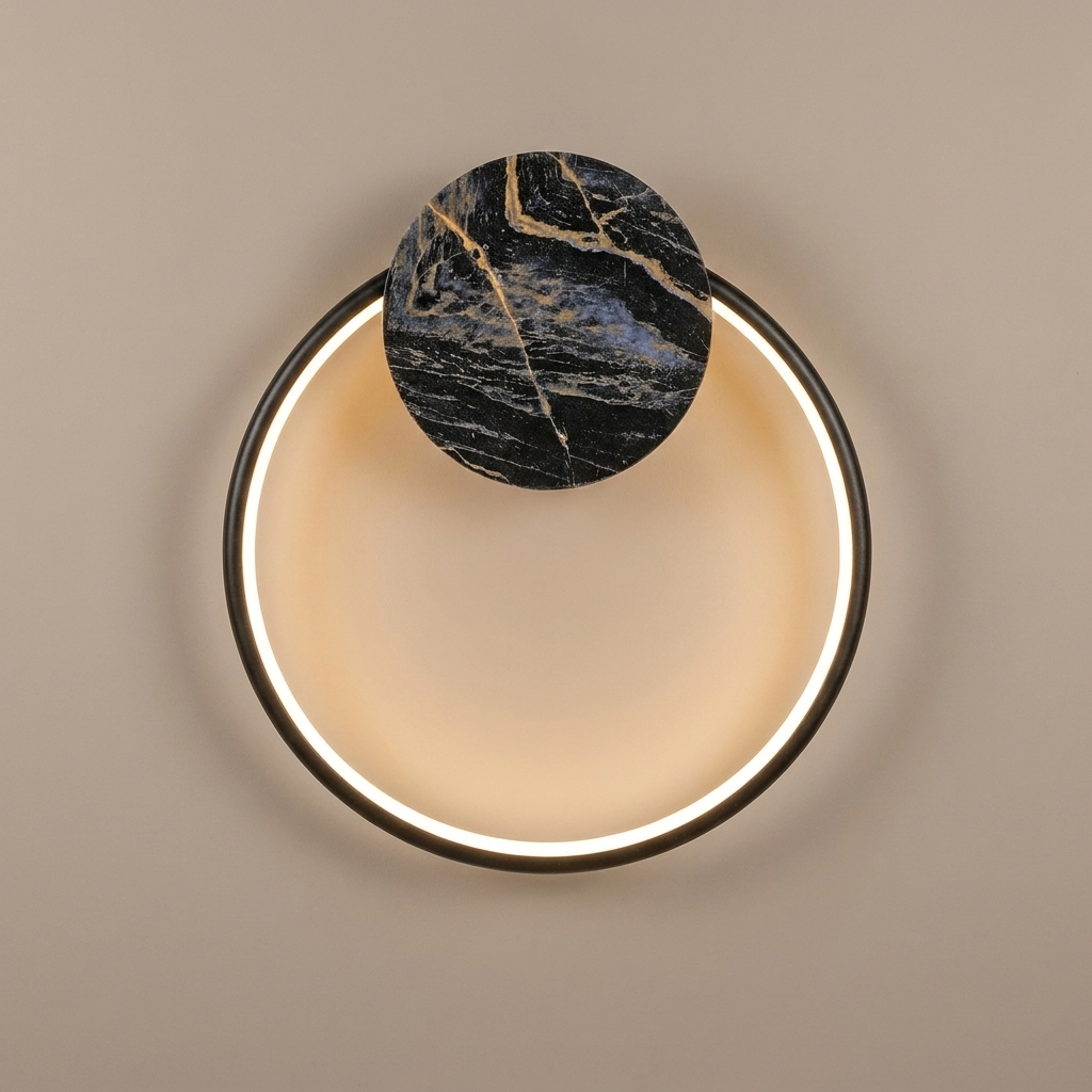 download - 2026-04-29T161501.780 Proudome Modern Round LED Wall Light Warm White | Geometric Ring Wall Lamp with Marble Finish for Living Room & Bedroom - Image 1