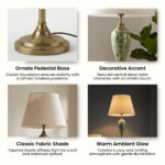 Proudome Classic Gold Floor Lamp with Fabric Shade | Decorative Ceramic Base Standing Lamp - Image 6