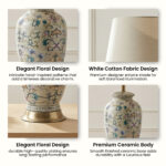 Proudome Ceramic Floral Table Lamp with Fabric Shade for Elegant Home Décor (Bulb Not Included) - Image 6