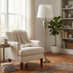 Proudome Classic Gold Floor Lamp with Fabric Shade | Decorative Ceramic Base Standing Lamp - Image 3