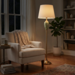 Proudome Classic Gold Floor Lamp with Fabric Shade | Decorative Ceramic Base Standing Lamp - Image 4