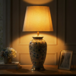 Proudome Ceramic Floral Table Lamp with Fabric Shade for Elegant Home Décor (Bulb Not Included) - Image 4