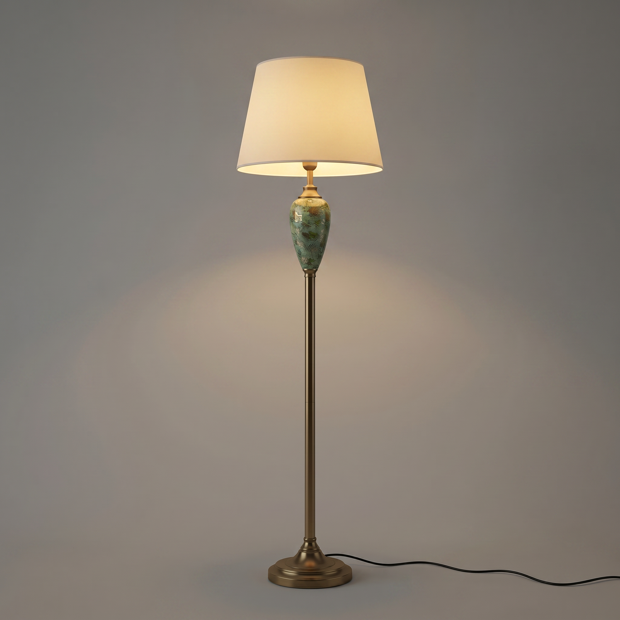 white bg on Proudome Classic Gold Floor Lamp with Fabric Shade | Decorative Ceramic Base Standing Lamp - Image 1