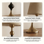 Proudome Modern Black & Gold Metal Table Lamp with Fabric Shade for Stylish Interiors (Bulb Not Included) - Image 6