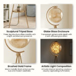 Proudome Modern Gold Tripod Floor Lamp with Fairy LED Lights| Glass Globe Decorative Standing Light for Living Room & Bedroom - Image 6