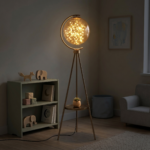 Proudome Modern Gold Tripod Floor Lamp with Fairy LED Lights| Glass Globe Decorative Standing Light for Living Room & Bedroom - Image 4