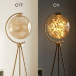Proudome Modern Gold Tripod Floor Lamp with Fairy LED Lights| Glass Globe Decorative Standing Light for Living Room & Bedroom - Image 5