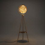 Proudome Modern Gold Tripod Floor Lamp with Fairy LED Lights| Glass Globe Decorative Standing Light for Living Room & Bedroom