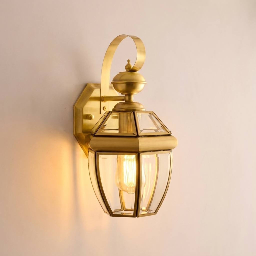 download - 2026-04-23T145252.036 Proudome Clear Glass Outdoor Wall Light Holder with Golden Finish | Decorative Wall Lamp for Garden, Patio, Balcony, Staircase & Terrace (Bulb Not Included) - Image 1
