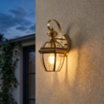 Proudome Clear Glass Outdoor Wall Light Holder with Golden Finish | Decorative Wall Lamp for Garden, Patio, Balcony, Staircase & Terrace (Bulb Not Included) - Image 3