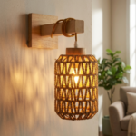 Proudome Jute & Wooden Wall Light – Rustic Decorative Wall Lamp for Modern Interiors (Bulb Not Included)