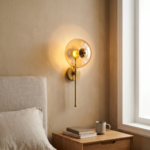Proudome 3 Color Mode LED Wall Light | Amber Glass & Gold Finish Decorative Wall Lamp - Image 3