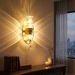 Proudome 3 Color Mode LED Wall Light | Decorative Crystal Accent Gold Wall Lamp - Image 3