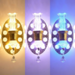 Proudome 3 Color Mode LED Wall Light | Decorative Crystal Accent Gold Wall Lamp - Image 4