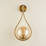 Proudome Amber Glass Wall Light | Modern Gold Teardrop Designer Wall Lamp (Bulb Not Included) - Image 2