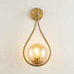 Proudome Amber Glass Wall Light | Modern Gold Teardrop Designer Wall Lamp (Bulb Not Included)