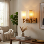 Proudome Double Amber Glass Wall Light | Gold Finish Decorative Wall Sconce | Bulbs Not Included - Image 3