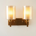 Proudome Double Amber Glass Wall Light | Gold Finish Decorative Wall Sconce | Bulbs Not Included