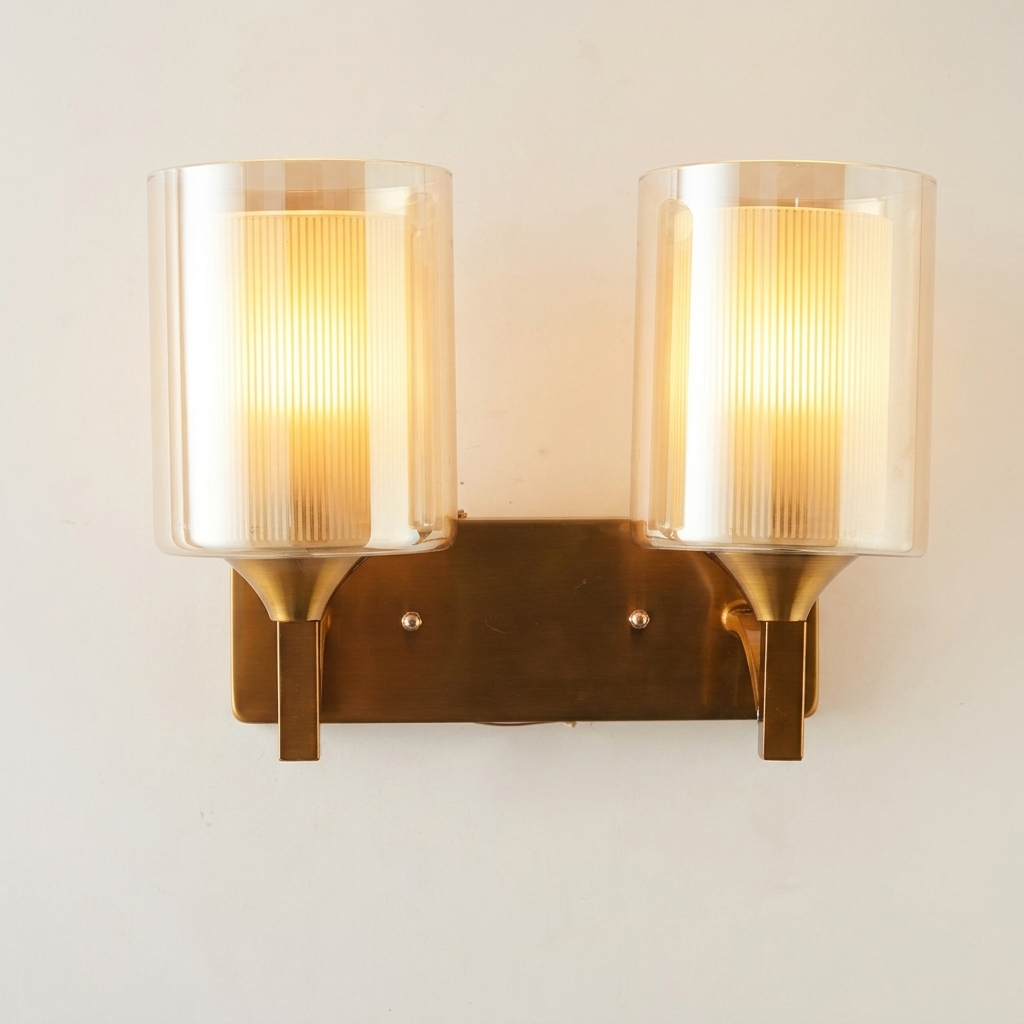 download - 2026-06-18T112351.548 Proudome Double Amber Glass Wall Light | Gold Finish Decorative Wall Sconce | Bulbs Not Included - Image 1