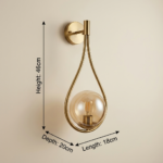 Proudome Amber Glass Wall Light | Modern Gold Teardrop Designer Wall Lamp (Bulb Not Included) - Image 6