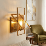 Proudome Modern Amber Glass Wall Light with Geometric Gold Frame (Bulb Not Included) - Image 3