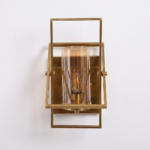 Proudome Modern Amber Glass Wall Light with Geometric Gold Frame (Bulb Not Included) - Image 2