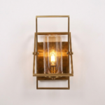 Proudome Modern Amber Glass Wall Light with Geometric Gold Frame (Bulb Not Included) - Image 4