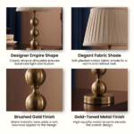 Proudome Luxury Gold Table Lamp with Pleated Fabric Shade for Elegant Home Décor (Bulb Not Included) - Image 6