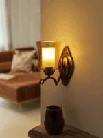 Indoor Amber Glass Wall Lamp (Bulb Not Included)