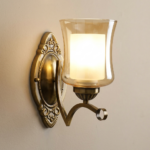 Proudome Amber Glass Wall Light with Antique Gold Finish for Elegant Interiors (Bulb Not Included)