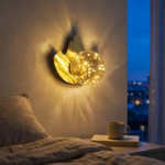 Proudome Amber Glass Fairy LED Wall Light | Decorative Gold Wall Fixture - Image 2