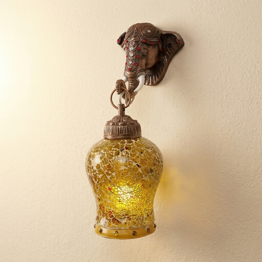 download - 2026-06-05T171402.344 Proudome Elephant Mosaic Glass Wall Light | Decorative Ethnic Hanging Lantern (Bulb Not Included) - Image 1