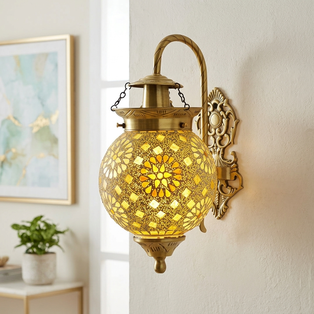 download - 2026-06-16T174509.611 Proudome Mosaic Glass Wall Light | Decorative Antique Gold Designer Wall Lamp (Bulb Not Included) - Image 1