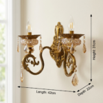 Proudome Luxury Glass Wall Light | Vintage Gold Decorative Crystal Wall Sconce (Bulb Not Included) - Image 6