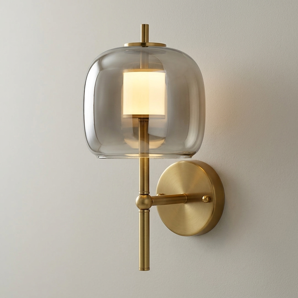 download - 2026-06-17T145108.628 Proudome 3 Color Mode Smokey Glass LED Wall Light | Modern Gold Decorative Fixture - Image 1
