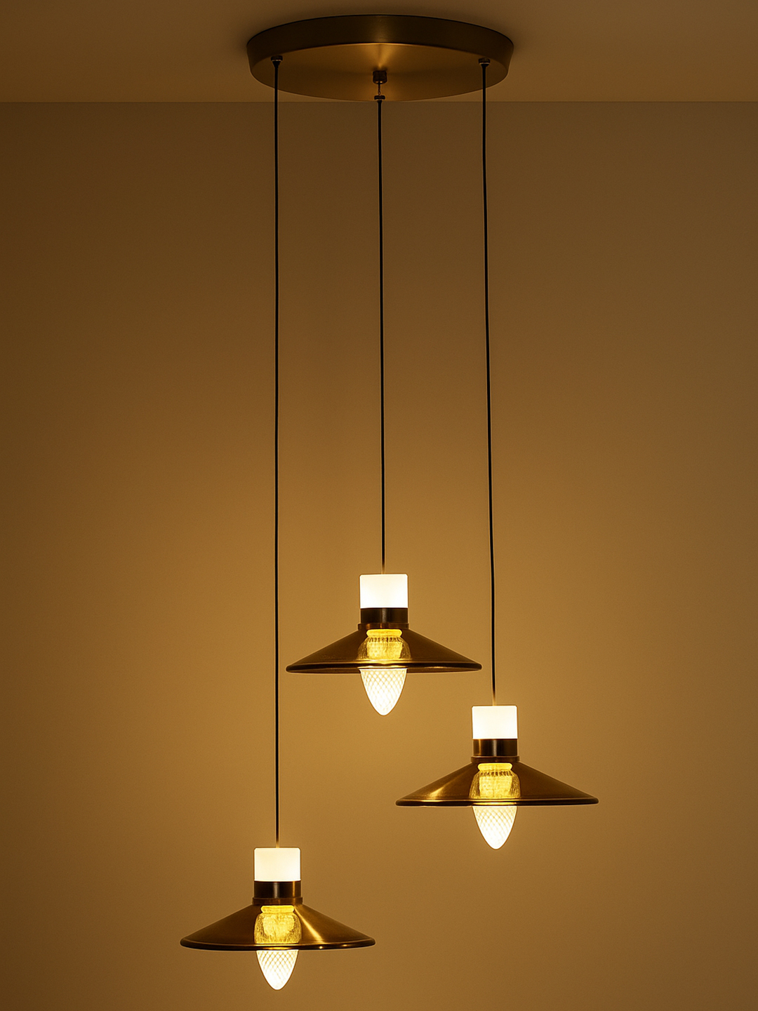 PHPD-20-0149 Amber Glass 3 Hanging Pendant Light - Image 1