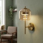 Proudome Amber Glass LED Wall Light with Gold Finish for Modern Luxury Interiors - Image 3