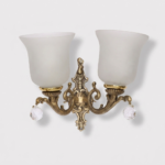Proudome Antique Brass Double Wall Light with Frosted Glass & Crystal Hanging | Luxury Vintage Wall Lamp (Bulb Not Included) - Image 2