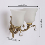 Proudome Antique Brass Double Wall Light with Frosted Glass & Crystal Hanging | Luxury Vintage Wall Lamp (Bulb Not Included) - Image 6