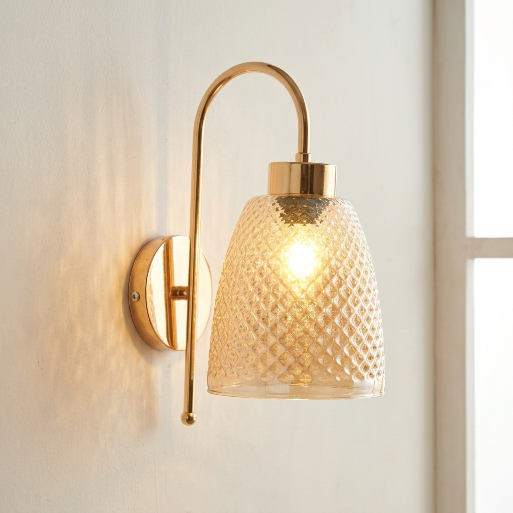 download - 2026-06-17T180544.850 Proudome Gold Finish Textured Glass Wall Light | Decorative Indoor Wall Sconce | Bulb Not Included - Image 1