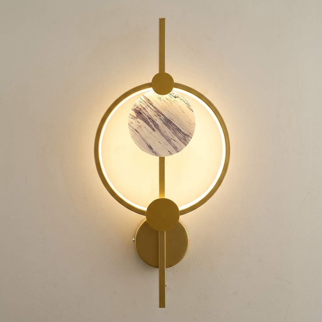 download - 2026-06-18T122415.399 Proudome 3 Color Mode LED Wall Light | Modern Gold & Marble Accent Decorative Wall Lamp - Image 1