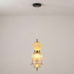 Proudome Amber Glass LED Pendant Light for Dining Room & Kitchen Island | Modern Decorative Hanging Lamp