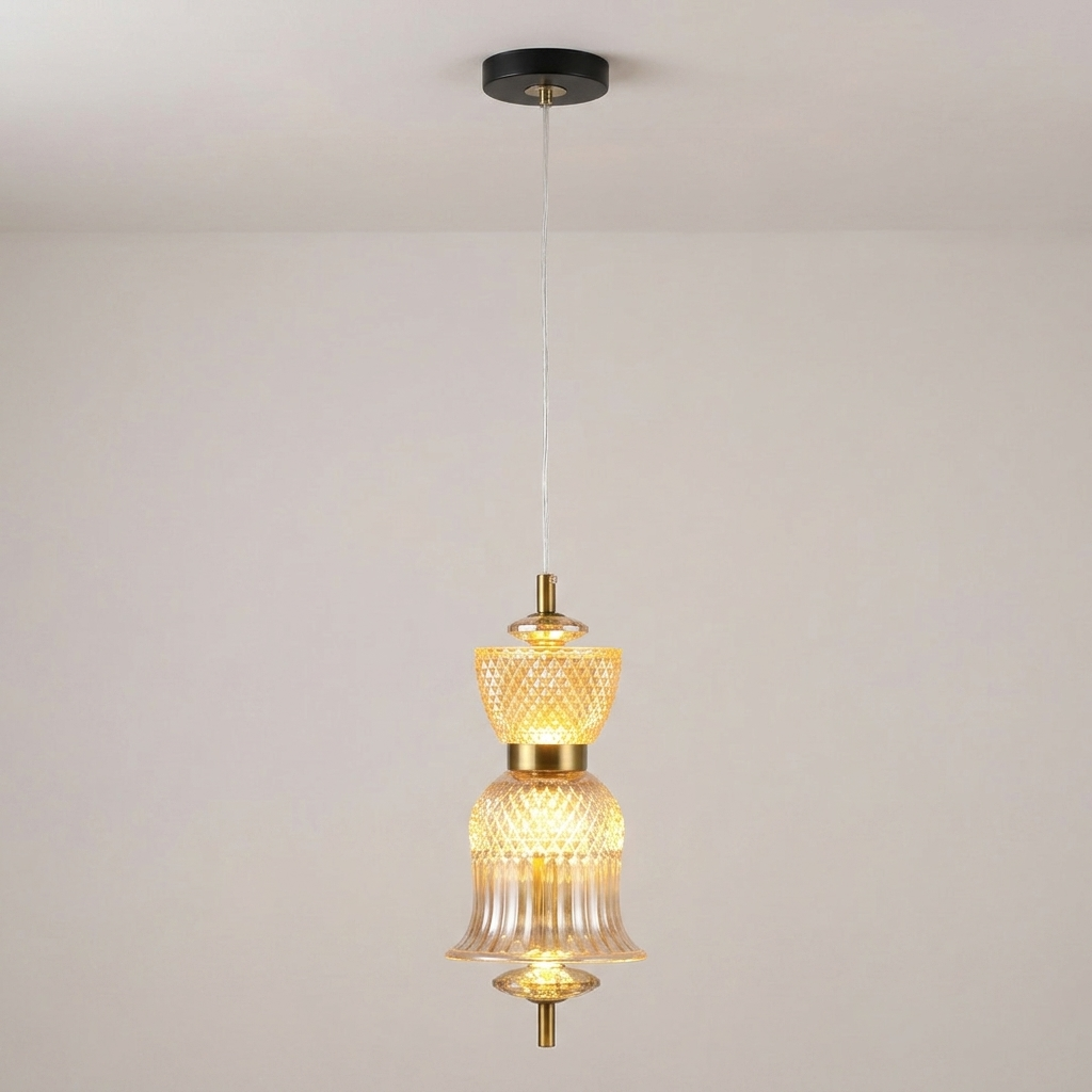 download - 2026-06-26T142405.913 Proudome Amber Glass LED Pendant Light for Dining Room & Kitchen Island | Modern Decorative Hanging Lamp - Image 1