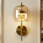 Proudome Amber Glass LED Wall Light with Gold Finish for Modern Luxury Interiors - Image 4