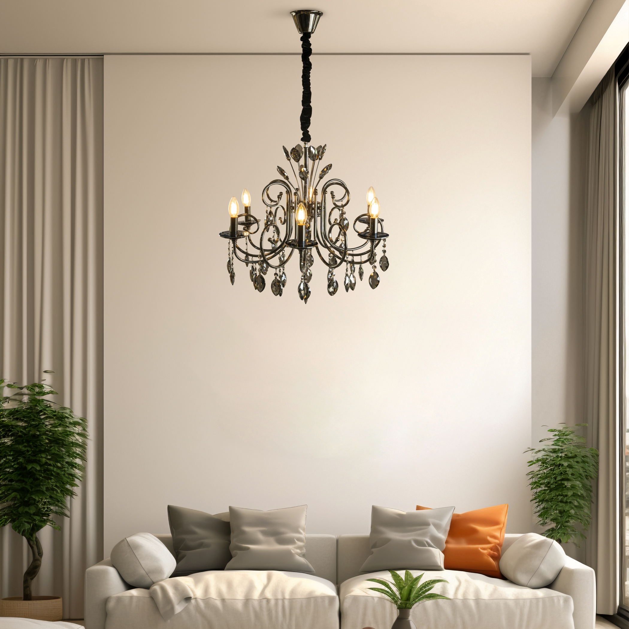 PHCH-31-0121-3 Metallic Black Chandelier With Crystals - Image 1
