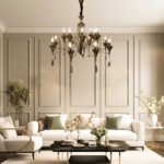 Glossy Black Chandelier With Hanging Crystals - Image 4