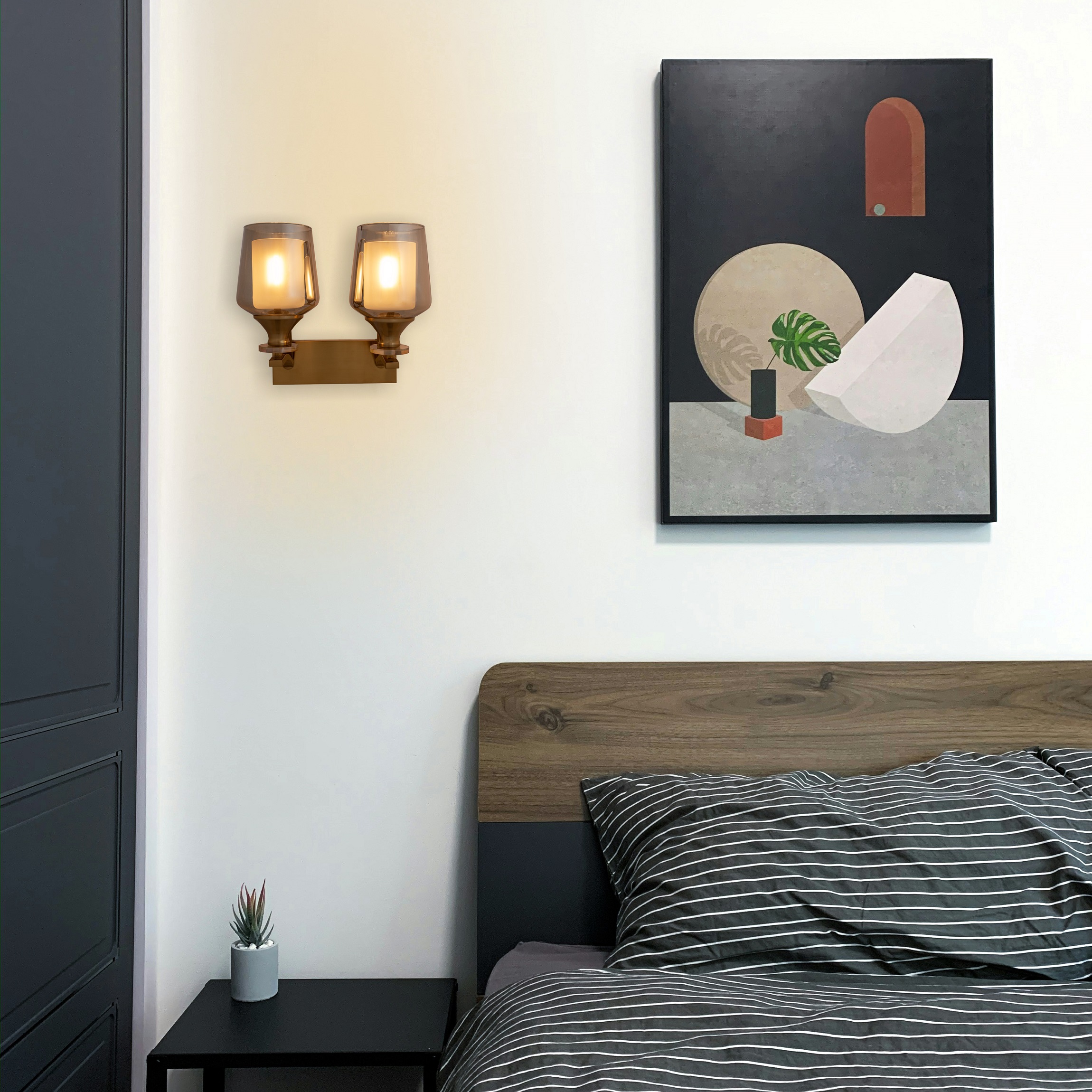 PHWL-12-0330-3 Somkey Glass Double Holder Lamp (Bulb Not Included) - Image 1