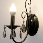 Black Metal Wall Light with Hanging Crystal (Bulb Not Included)