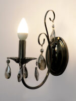 Black Metal Wall Light with Hanging Crystal (Bulb Not Included)