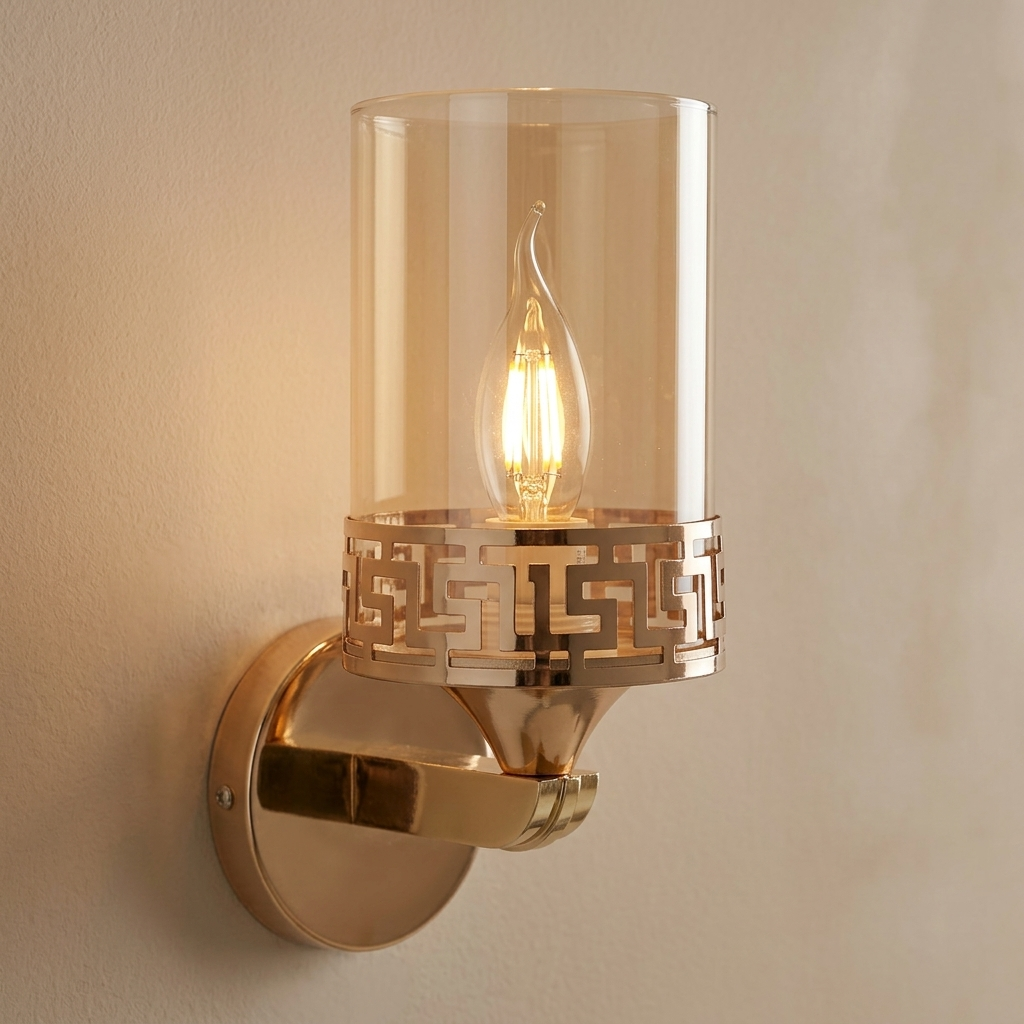download - 2026-05-25T115321.902 Proudome Amber Glass Wall Light – Luxury Gold Finish Decorative Wall Lamp (Bulb Not Included) - Image 1